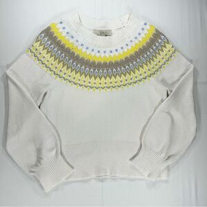 LOFT Fair Isle Knit Sweater XS Cream Winter Cozy Nordic Cottagecore